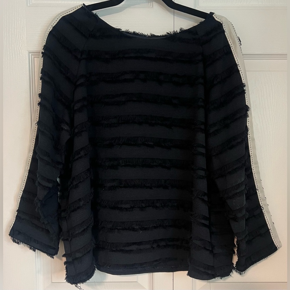 Zara Basic Colllection Black Fringed Boatneck Wom… - image 1